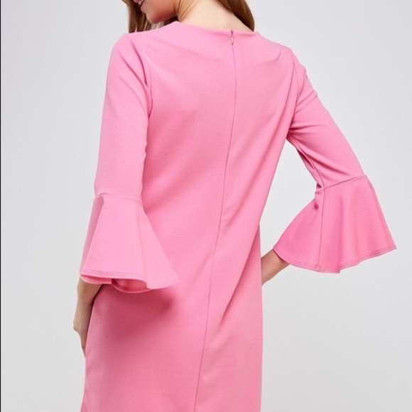 2 Hearts Solid Pink Bell Sleeve Shift Dress - Picture 5 of 8